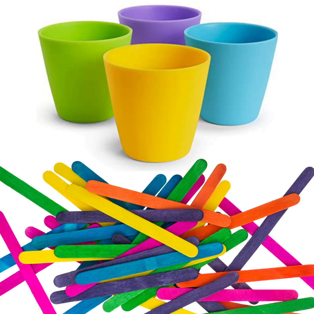 Coloured Cups And Popsicle Sticks